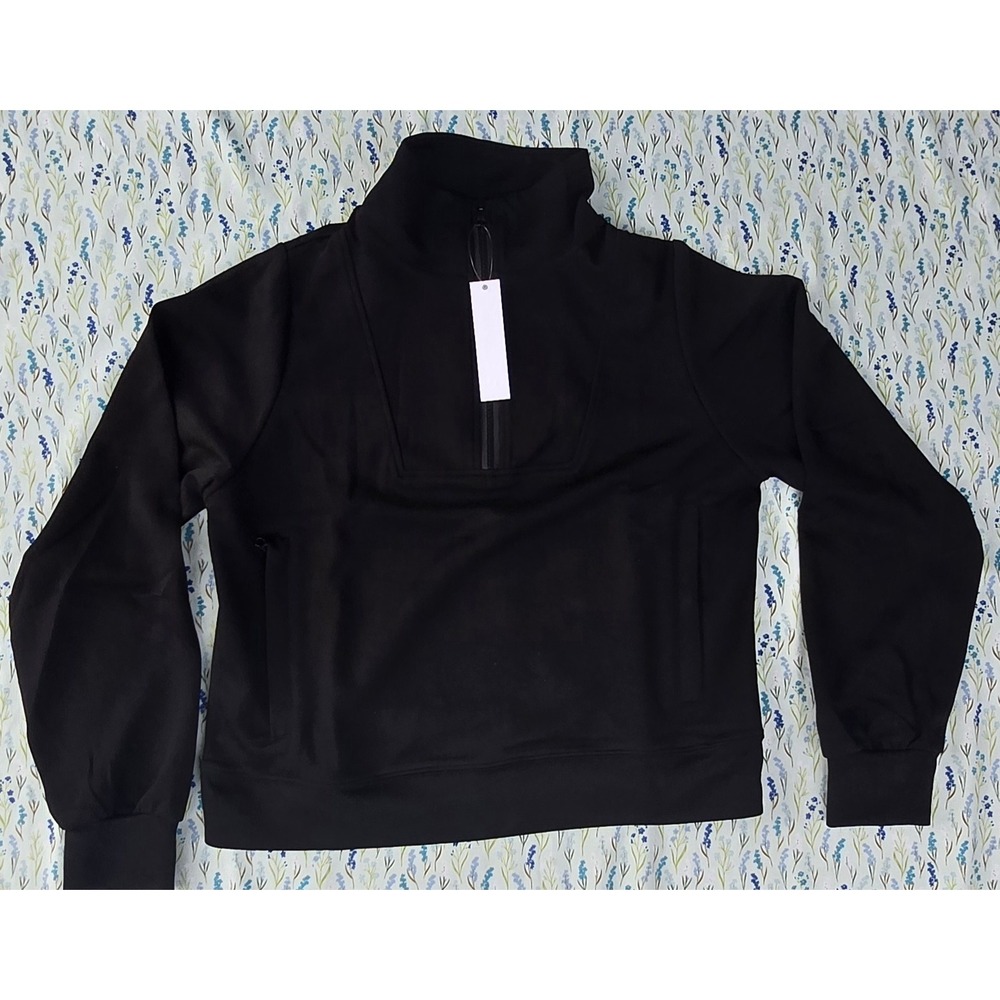 SENITA ATHLETICS Scuba Quarter Zip Black Sweatshirt Women Size S